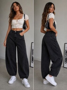 Kensie Black High-Rise Wide Leg Jeans